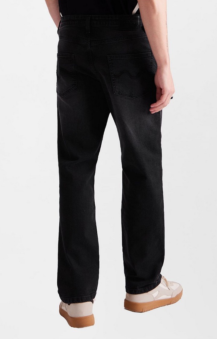 Men's  Black Denim Solid Regular Jeans