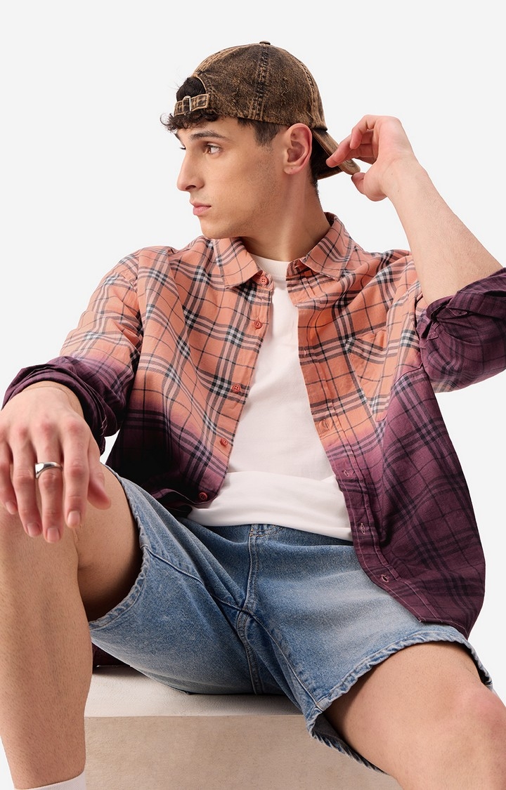 The Souled Store | Men's Plaid: Peach Wine Men's Relaxed Shirts
