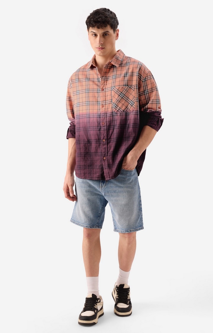 Men's Plaid: Peach Wine Men's Relaxed Shirts