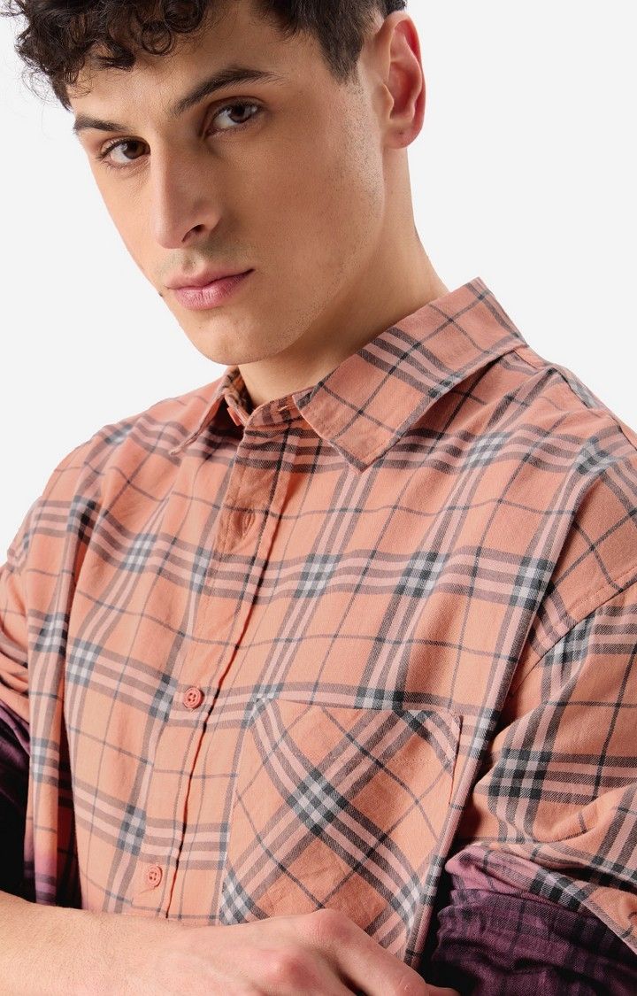 Men's Plaid: Peach Wine Men's Relaxed Shirts