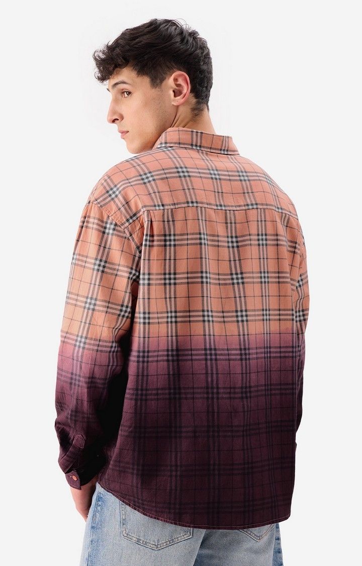 Men's Plaid: Peach Wine Men's Relaxed Shirts