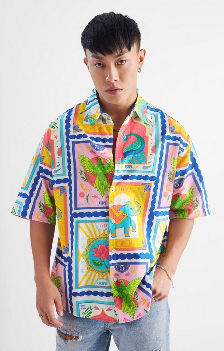The Souled Store | Men's TSS Originals: Vintage Stamps Multicolour Printed Oversized Shirt