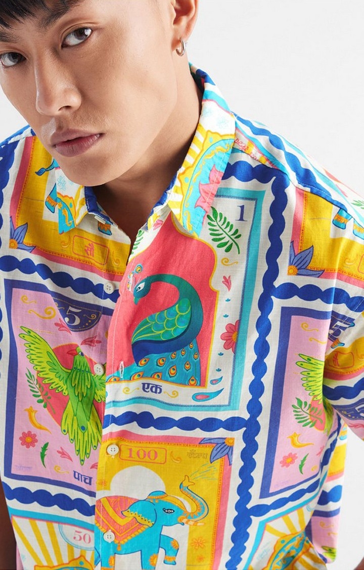 Men's TSS Originals: Vintage Stamps Multicolour Printed Oversized Shirt