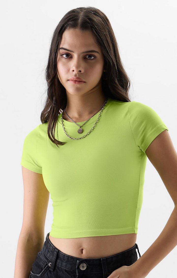 The Souled Store | Women's Baby Tee: Limeade Green Solid Crop Top