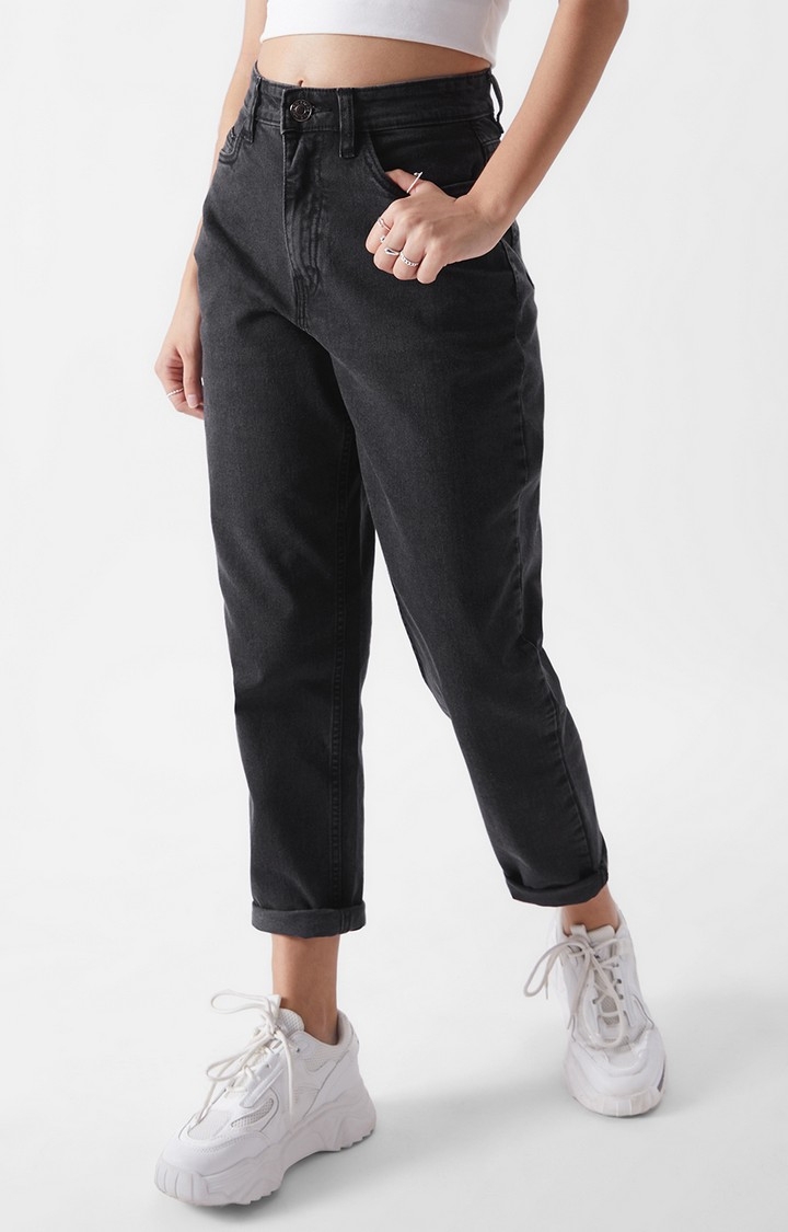 The Souled Store | Women's  Original Solids: Carbon Black (Mom Fit) Jeans