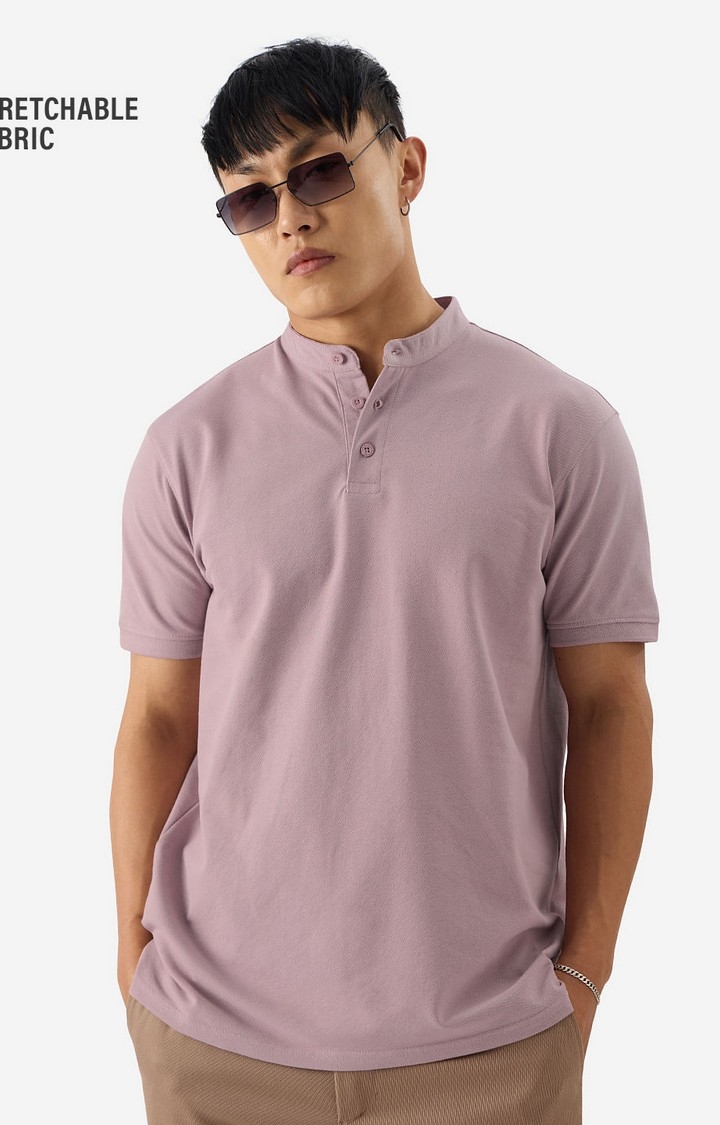 The Souled Store | Men's Solids: Dusty Peach Mandarin Polo T-Shirt