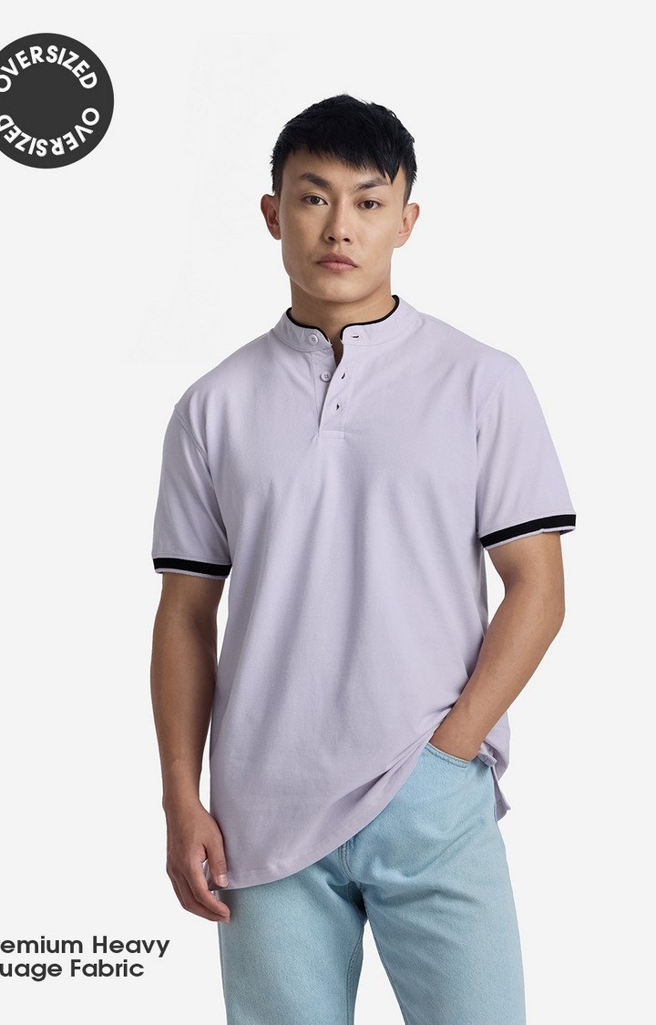 Men's Solids: Light Lavender Mandarin Polo T-Shirt