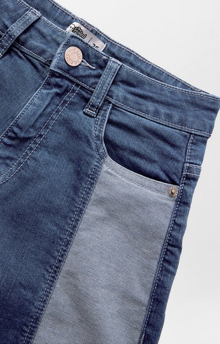 Women's  Blue Denim Solid Shorts