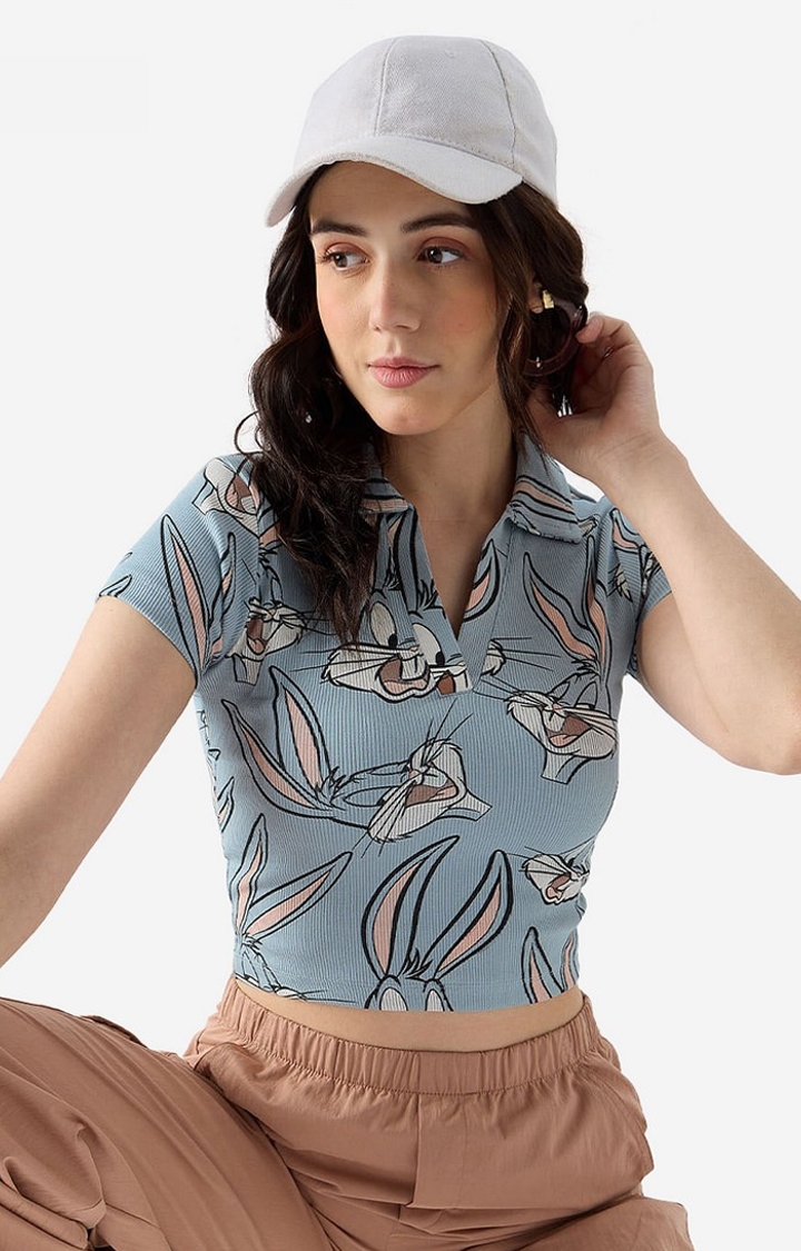 The Souled Store | Women's Looney Tunes: Bugs Women's Cropped Polo T-Shirt