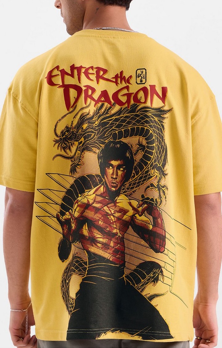 Men's Enter The Dragon: Bruce Lee Yellow Printed Oversized T-Shirt