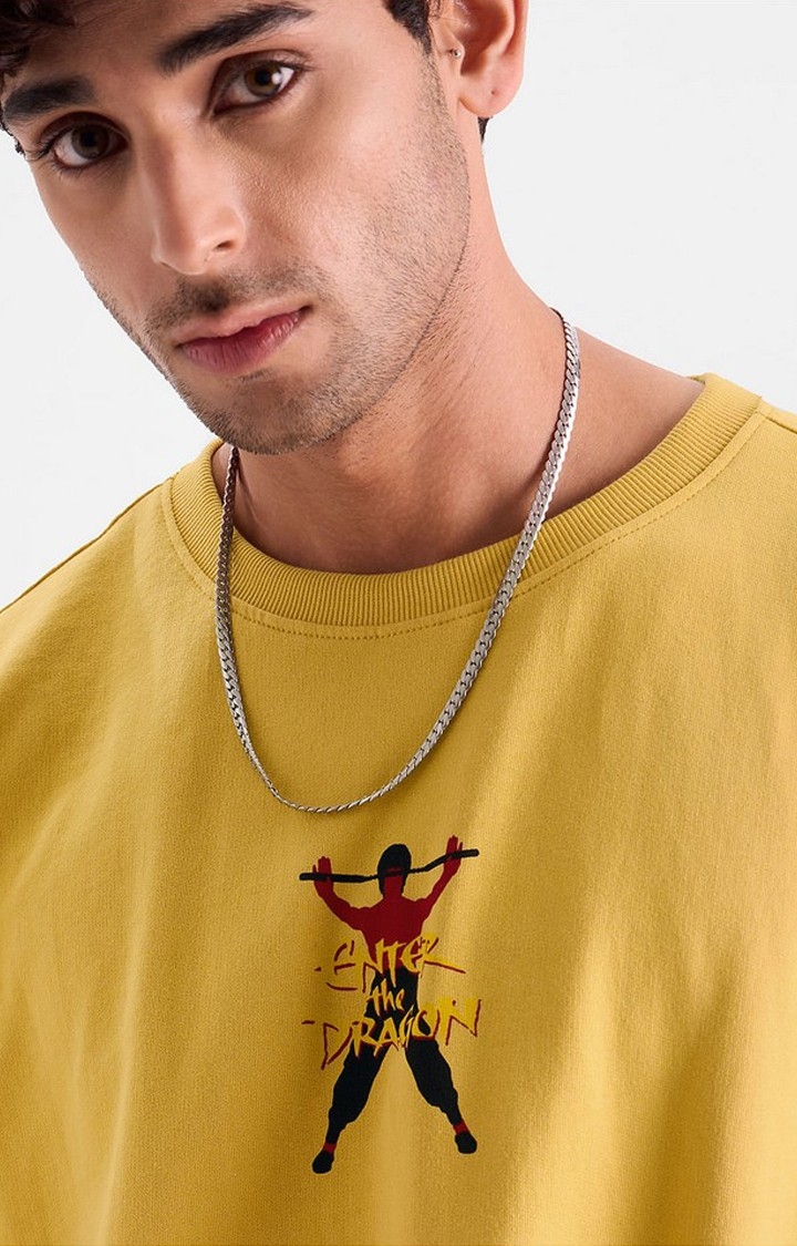 Men's Enter The Dragon: Bruce Lee Yellow Printed Oversized T-Shirt