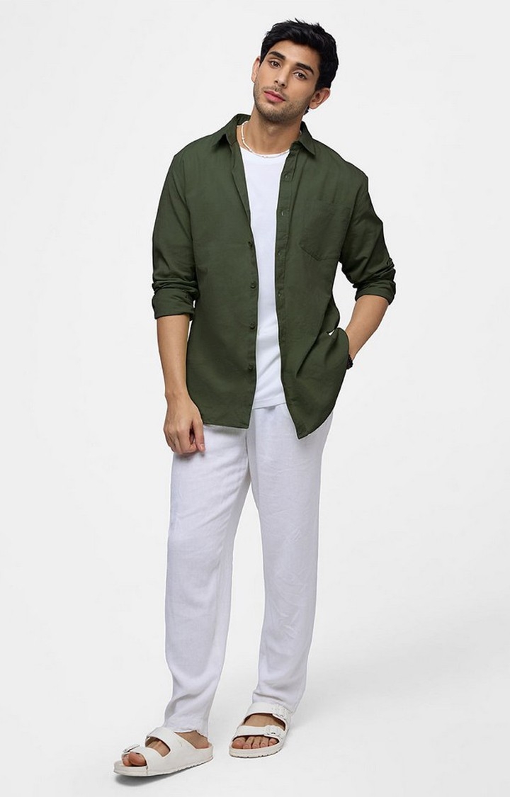 Men's Green Solid Casual Shirt