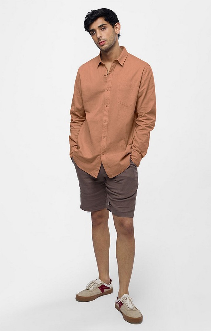 Men's Brown Solid Casual Shirt