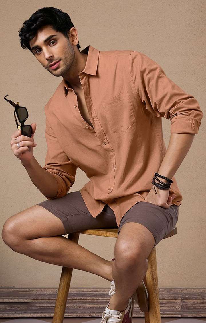 Men's Brown Solid Casual Shirt