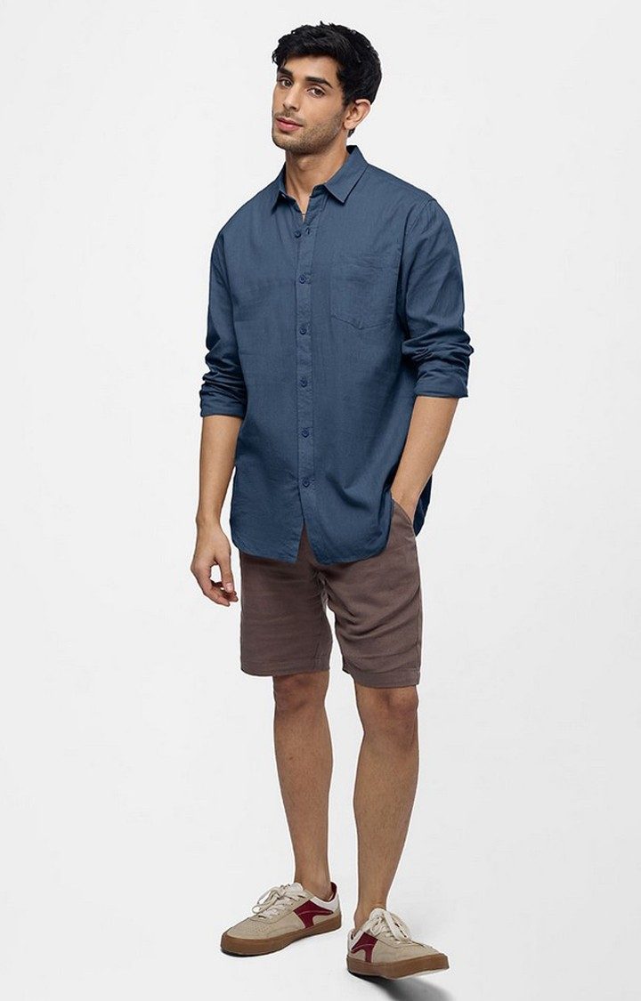 Men's Blue Solid Casual Shirt