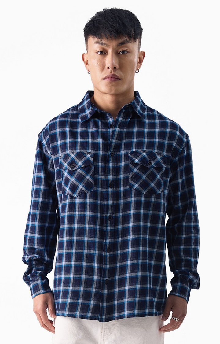 The Souled Store | Men's Original Checks Blue And White Men Relaxed Shirts