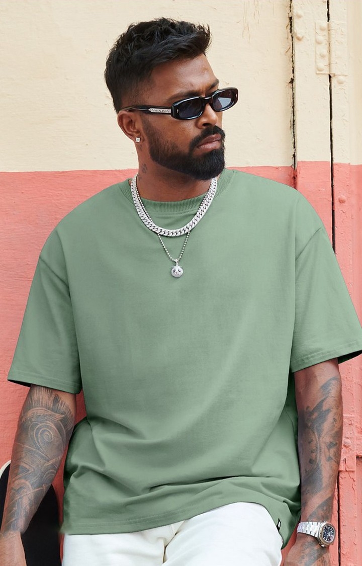 The Souled Store | Men's Green Solid Oversized T-Shirt