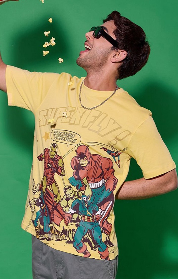 Men's Marvel: Vintage Heroes Yellow Printed Regular T-Shirt