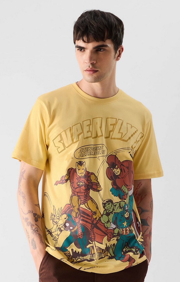 The Souled Store | Men's Marvel: Vintage Heroes Yellow Printed Regular T-Shirt