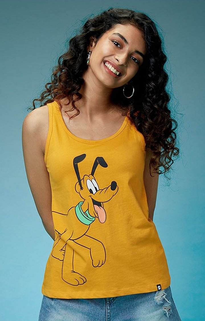 Women's Disney: Pluto Yellow Printed Tank Top