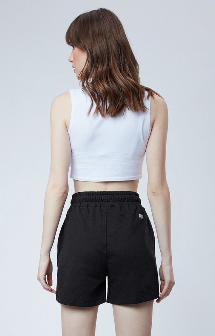 Women's Midnight Black Cotton Solid Shorts