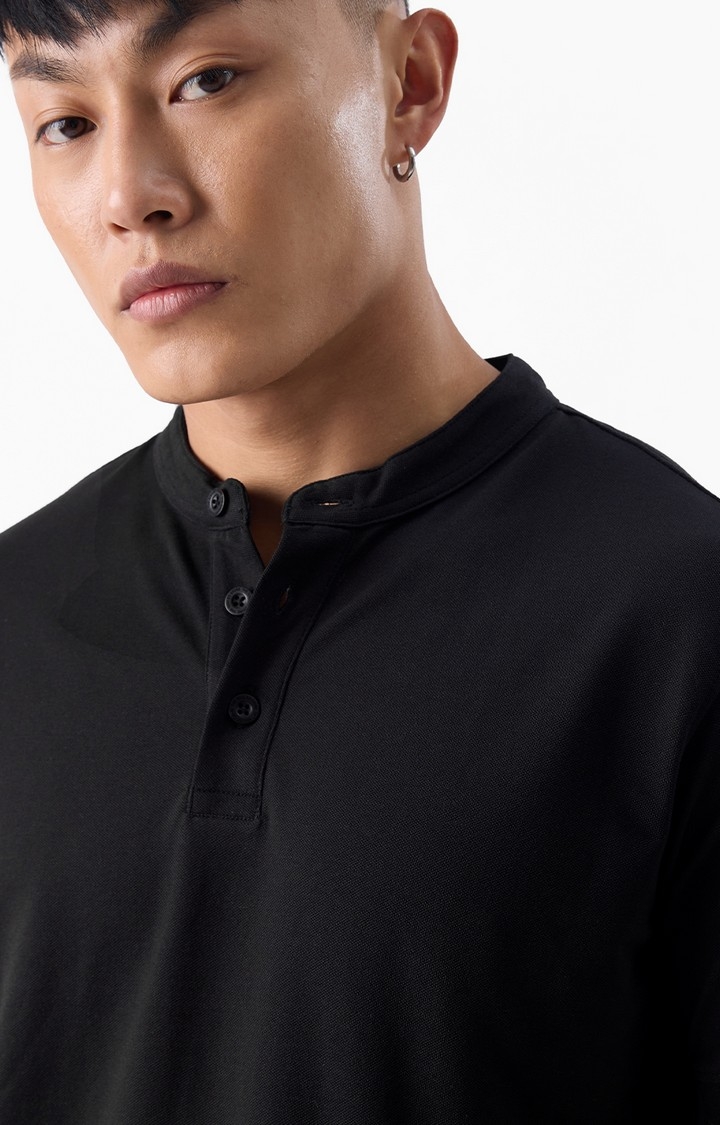 Men's Original Solids Mystery Black Mandarin Regular T-Shirts