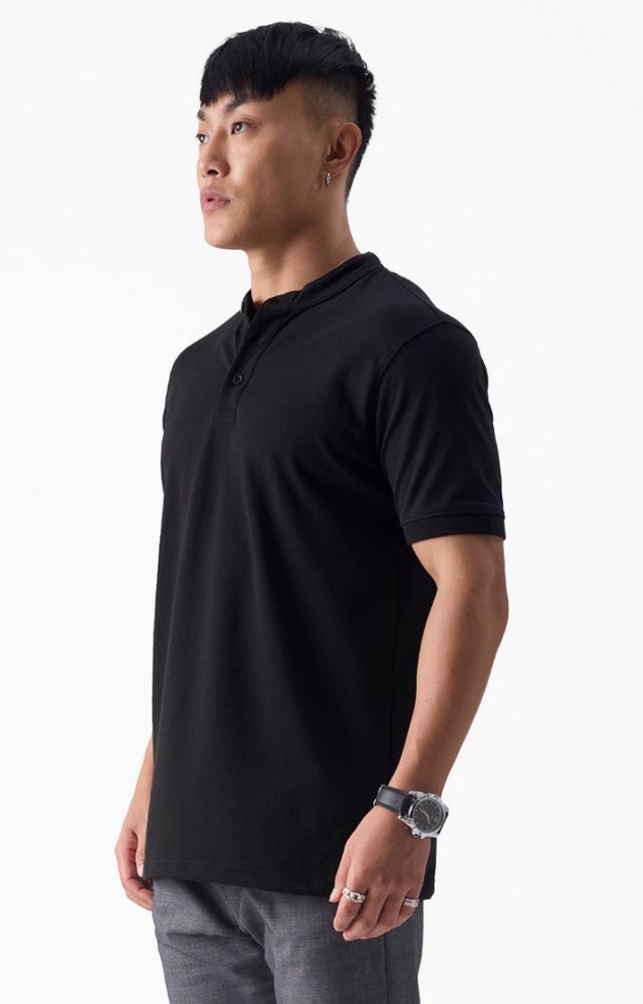 Men's Original Solids Mystery Black Mandarin Regular T-Shirts