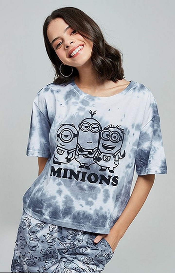 Women's Minions: All Over Minions Blue Tie Dye Printed Co-ords