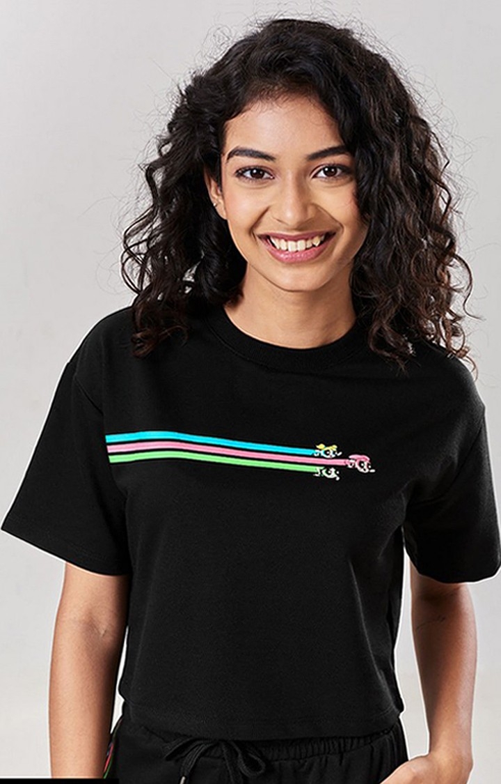 The Souled Store | Women's Powerpuff Girls: Saving The Day Black Printed Crop Top