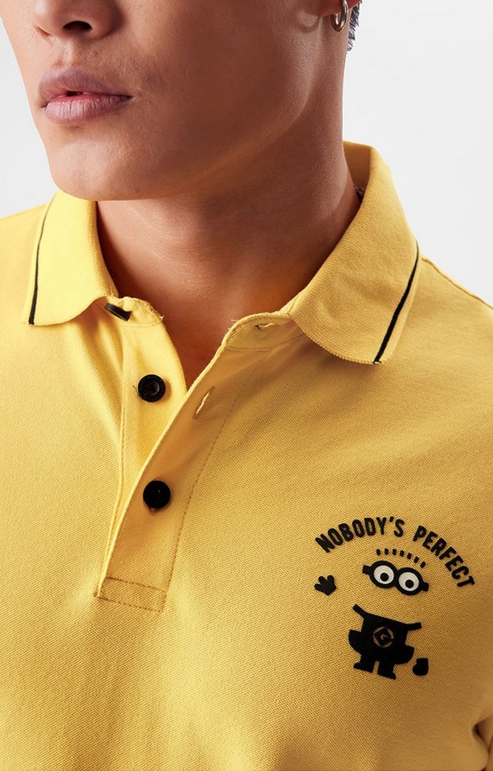 Men's Minions: Just Perfect Yellow Solid Polo T-Shirts