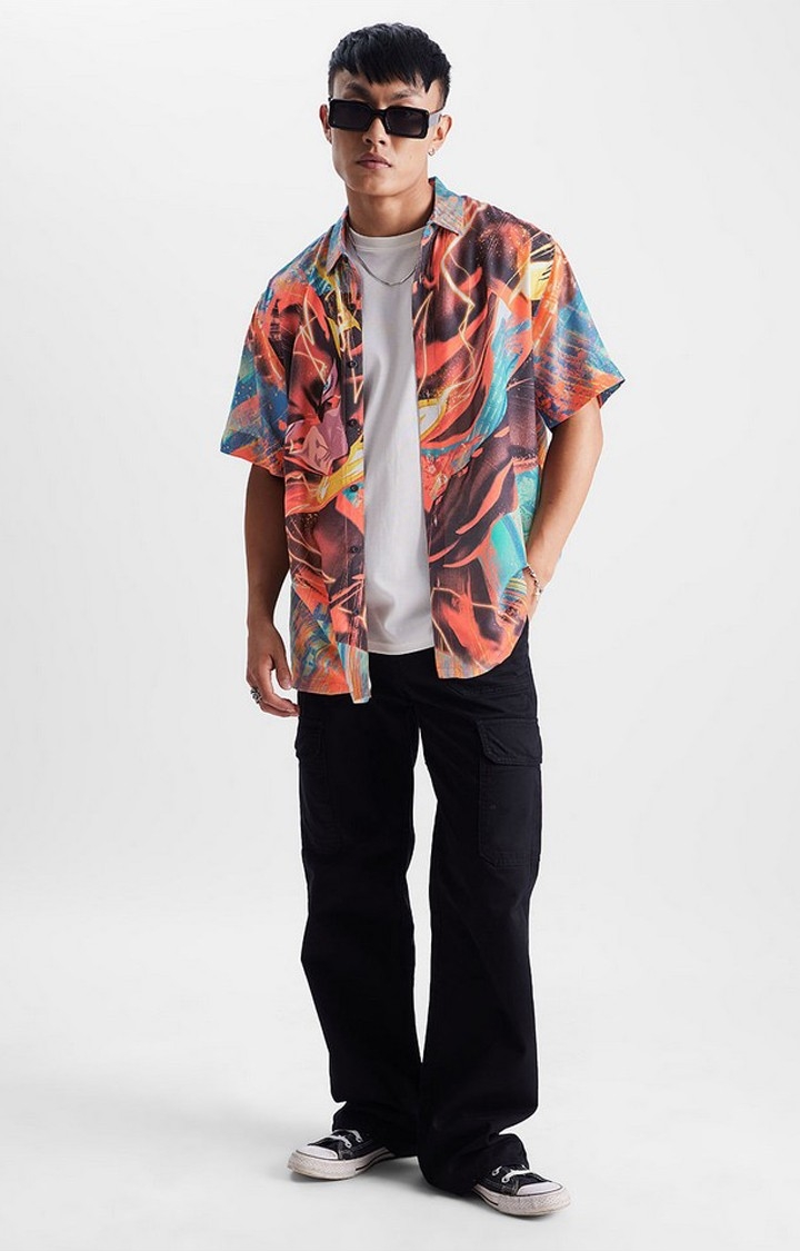 Men's The Flash: Outrun Reality Multicolour Printed Oversized Shirt