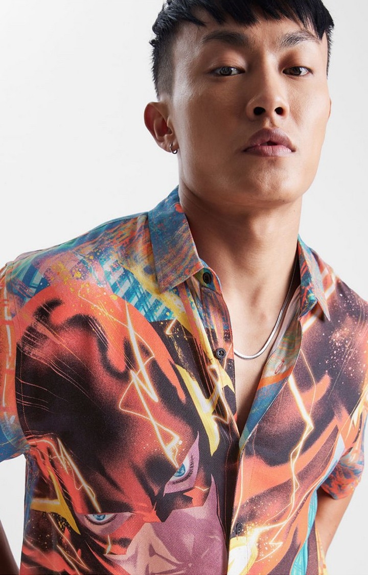 Men's The Flash: Outrun Reality Multicolour Printed Oversized Shirt