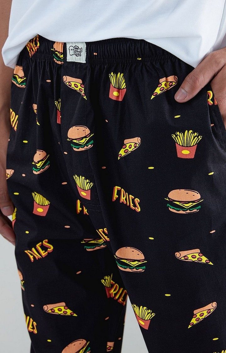 Men's Food  Black Cotton Printed Trackpant