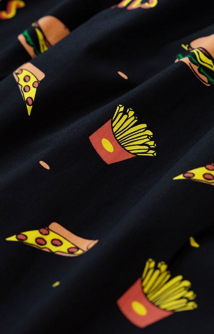Men's Food  Black Cotton Printed Trackpant