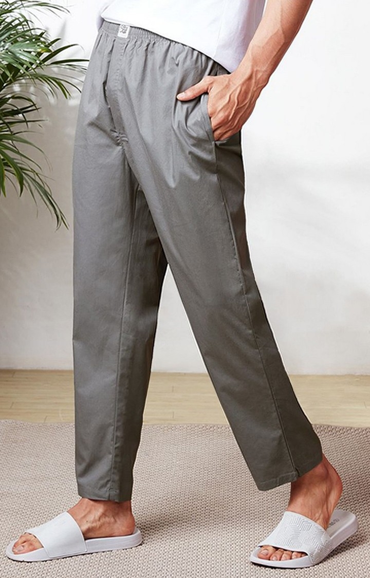 Men's  Grey Cotton Solid Trackpant