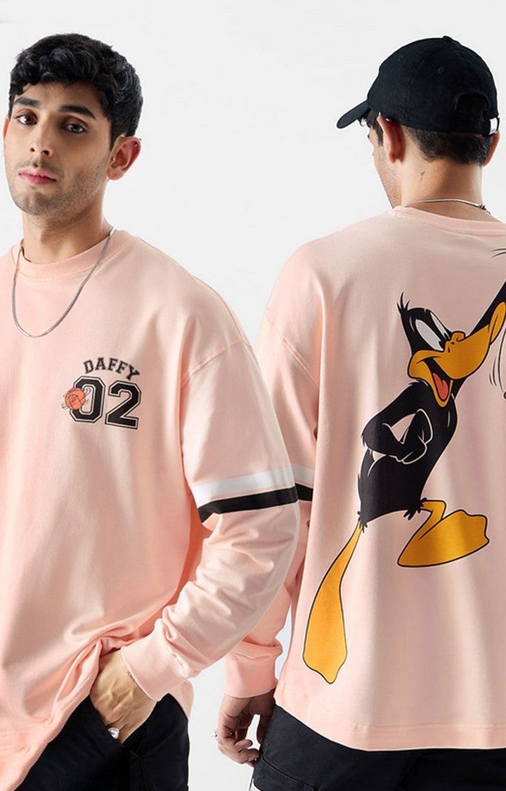 Men's Looney Tunes: Daffy Dunk Pink Printed Oversized T-Shirt