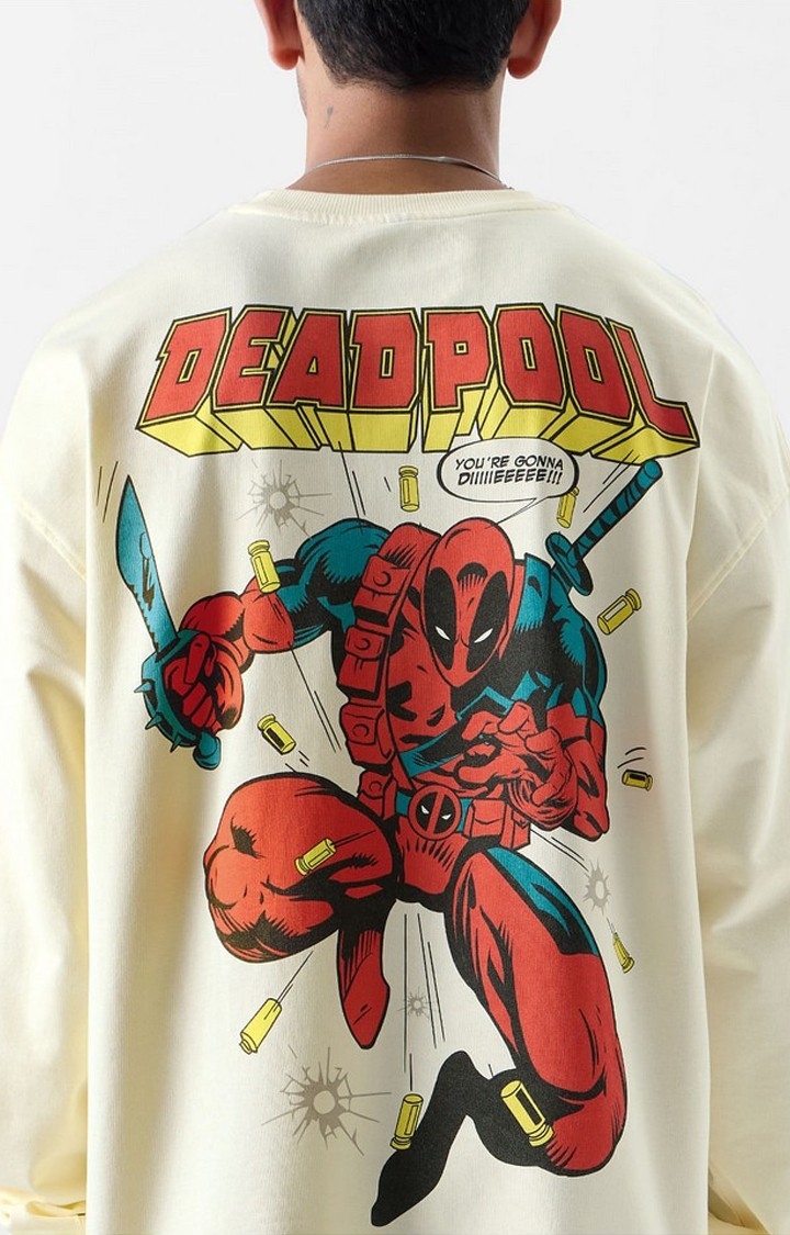 The Souled Store | Men's Deadpool: Maximum Effort Off White Printed Oversized T-Shirt