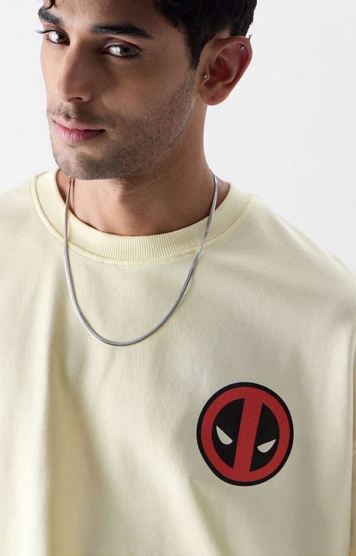 Men's Deadpool: Maximum Effort Off White Printed Oversized T-Shirt