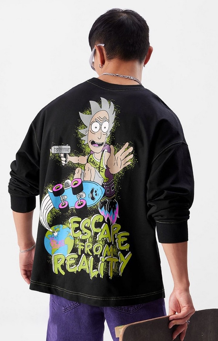 The Souled Store | Men's Rick And Morty: Escape Black Printed Oversized T-Shirt