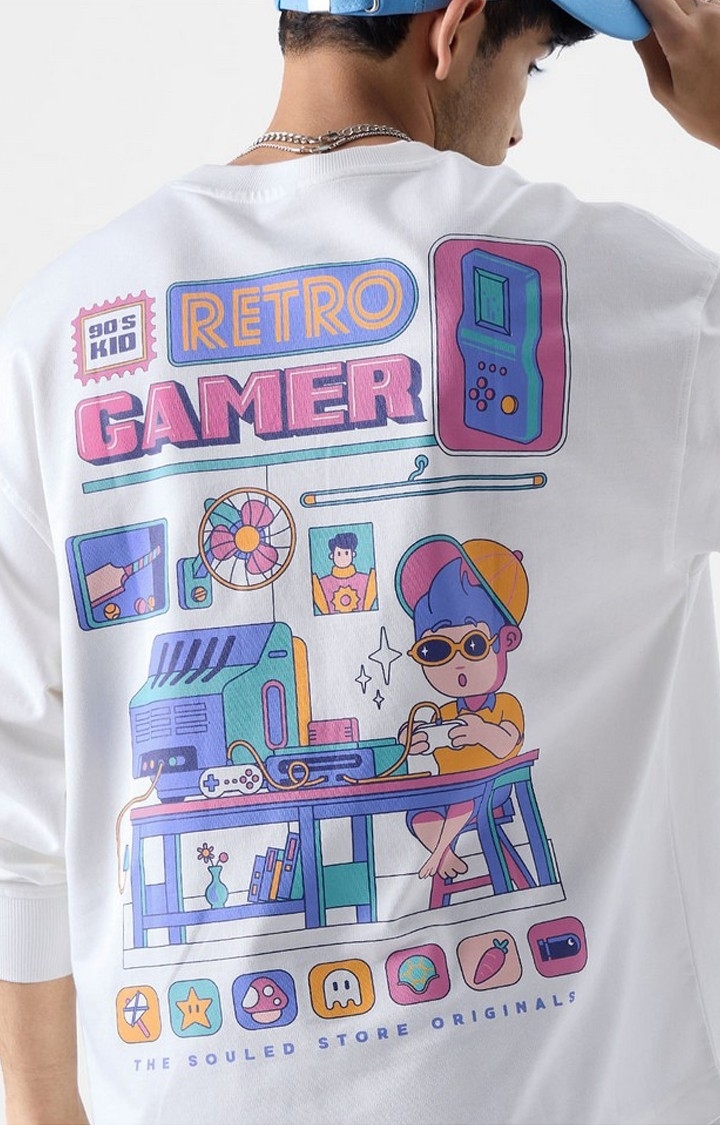 The Souled Store | Men's TSS Originals: Retro Gamer White Printed Oversized T-Shirt