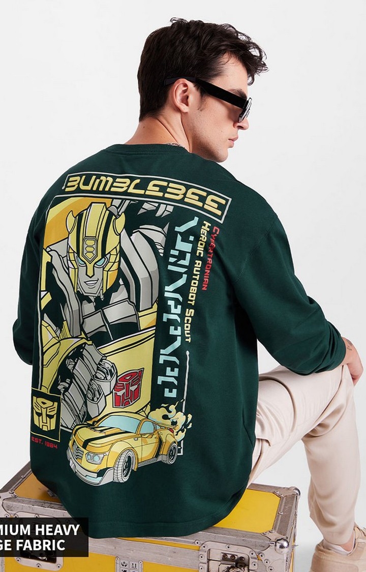 Men's Transformers: Bumblebee Green Printed Oversized T-Shirt