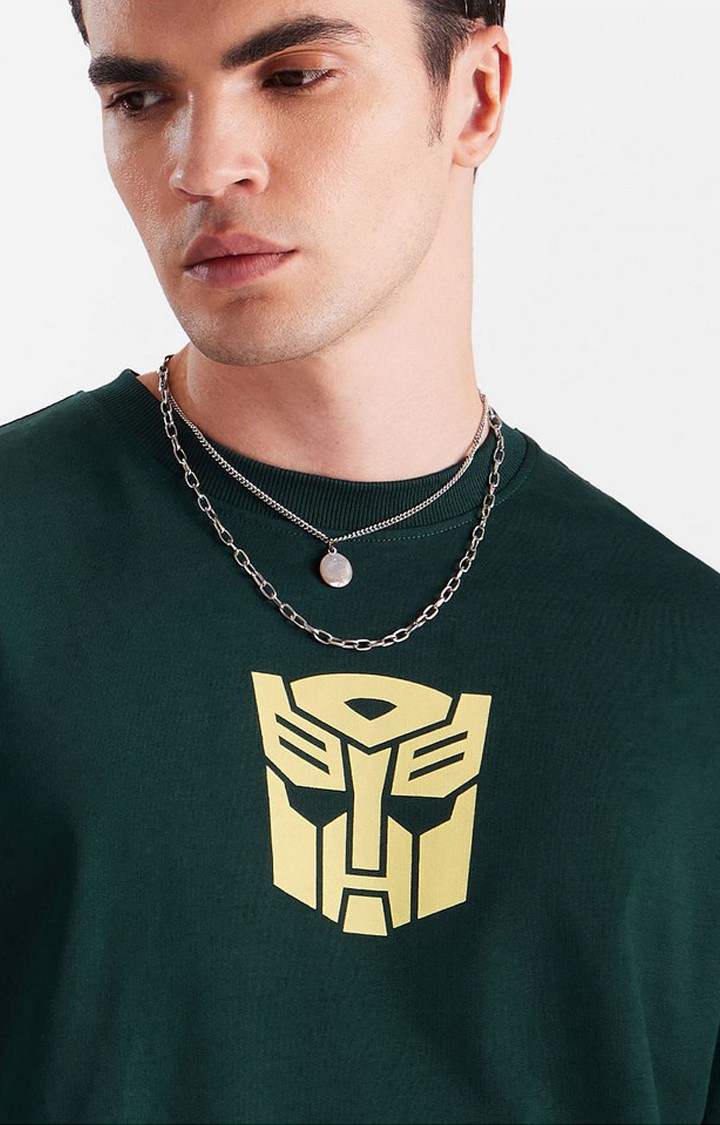 Men s Transformers Bumblebee Green Printed Oversized T Shirt