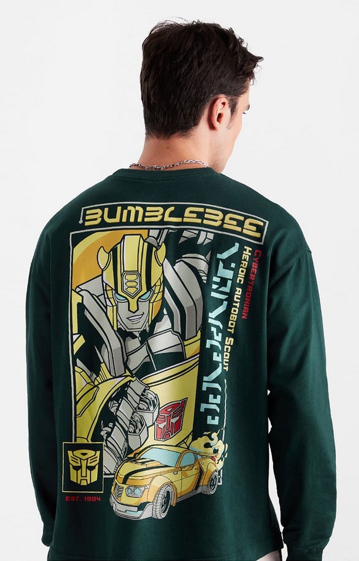 Men's Transformers: Bumblebee Green Printed Oversized T-Shirt