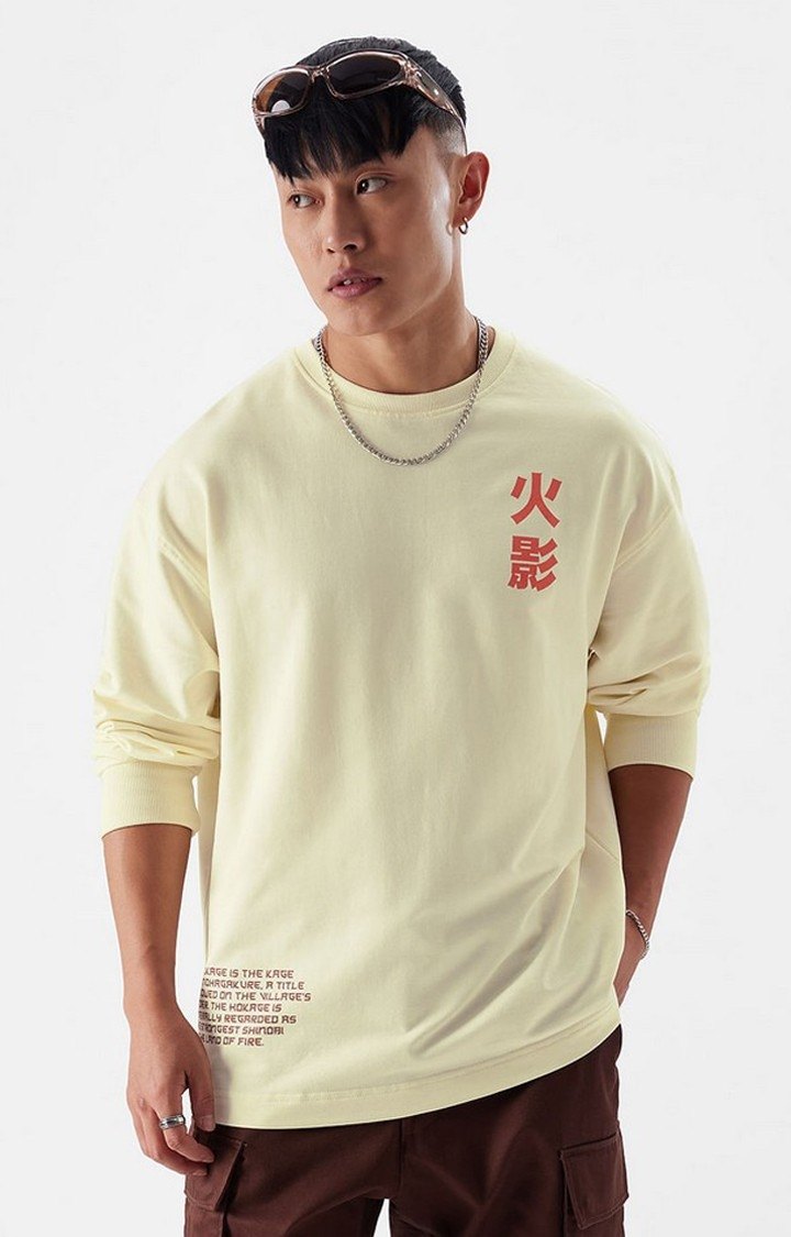 Men's Naruto: Hokage Off White Printed Oversized T-Shirt