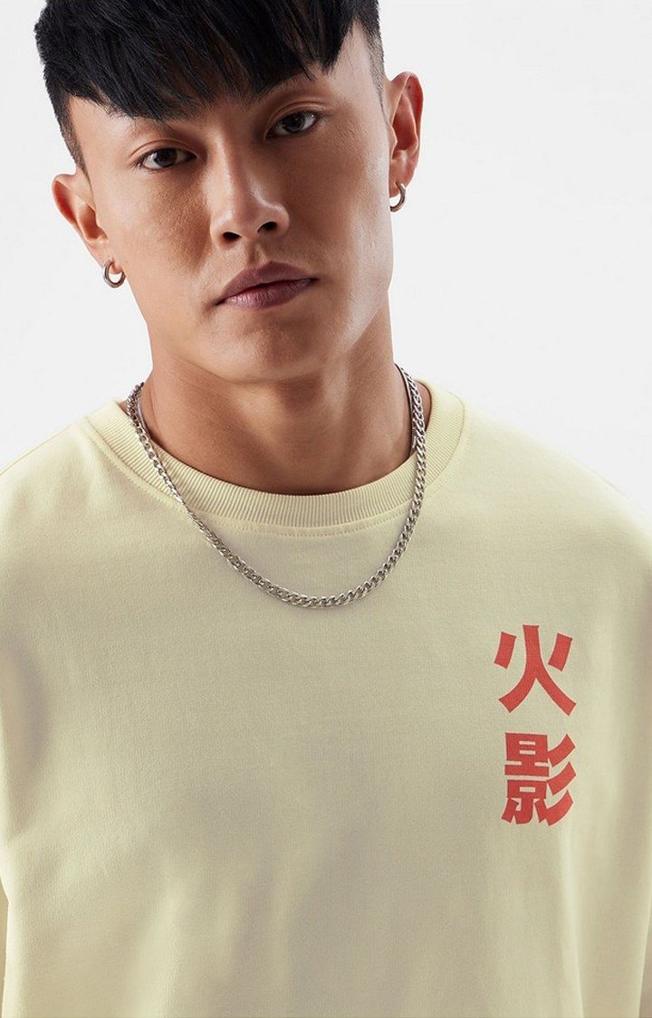 Men's Naruto: Hokage Off White Printed Oversized T-Shirt