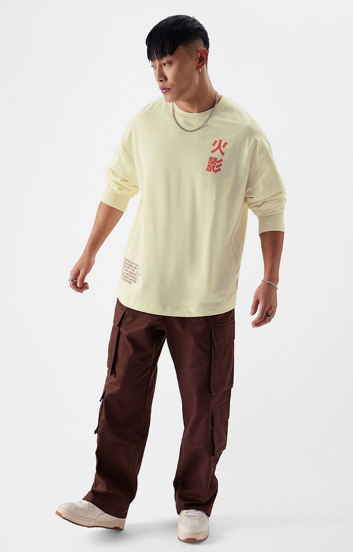 Men's Naruto: Hokage Off White Printed Oversized T-Shirt
