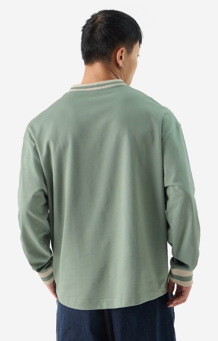 Men's Solids: Sage Green Oversized Full Sleeve T-Shirt
