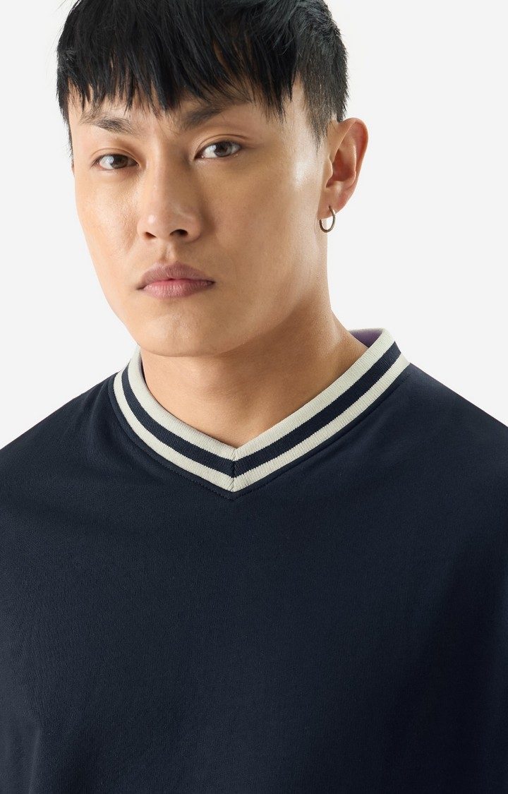 Men's Solids: Navy Oversized Full Sleeve T-Shirt