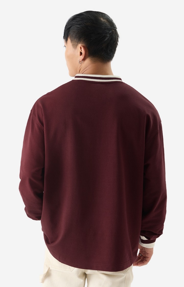 Men's Solids: Burgundy Oversized Full Sleeve T-Shirt