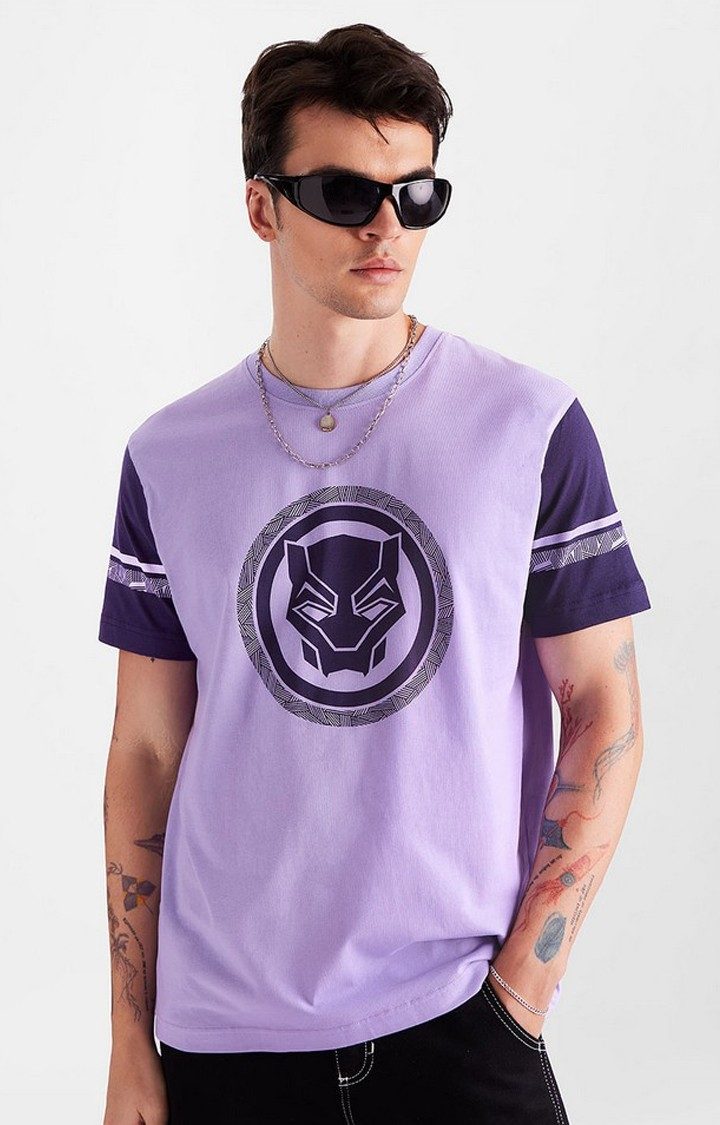 Men's Black Panther: Graphic Logo Purple Printed Regular T-Shirt